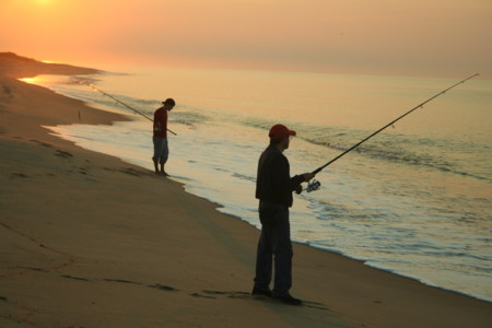 Fishing South Beach Early Morning Low Tide Katama During Fishing Derby On Martha S Vineyard Usa