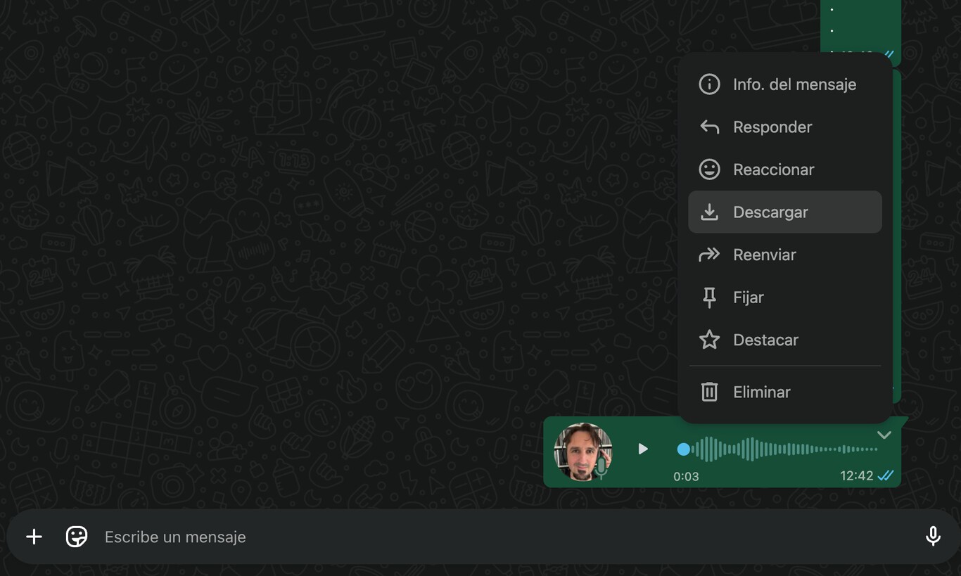 Cómo descargar un audio desde WhatsApp Web