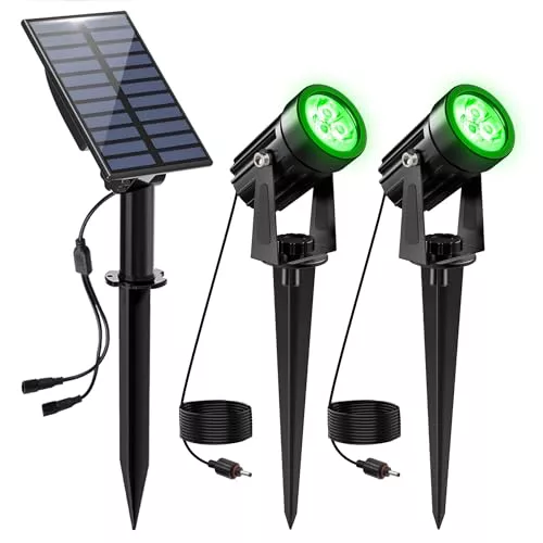 NATPOW Luces Solares LED Exterior Jardín, LED Foco Solar Lámparas Solares para Jardín al Aire Libre, IP65 Impermeable, 2 Niveles de Brillo Iluminación para Árboles, Patio, Caminos(Verde)