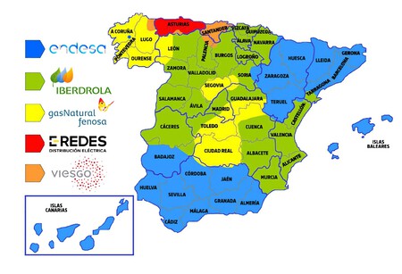 Localización de las principales distribuidoras de electricidad en España. Imagen de Nexus Energía