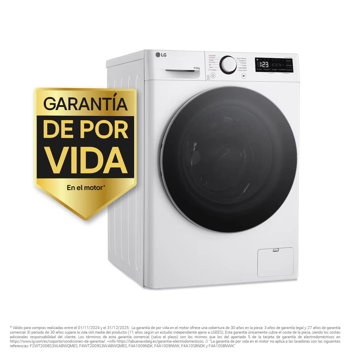 LG - Lavadora secadora LG 9 kg lavado, 6 kg secado,  1400 rpm, inteligencia artificial - F4DR6009A1W.
