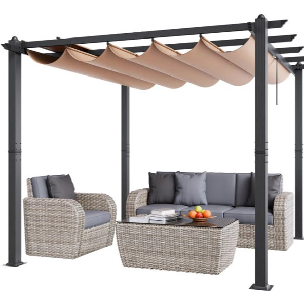 Pérgola retráctil para exteriores 3x3m, cenador de jardín de aluminio con dosel de lona de poliéster con protección UV para terraza, jardín VEVOR