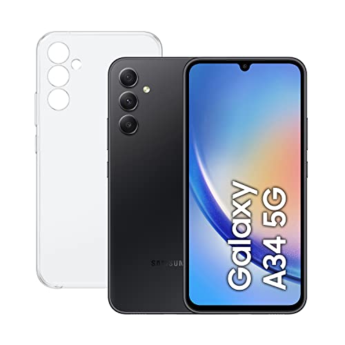 SAMSUNG Galaxy A34 5G (256GB, 8 GB de RAM) + Funda - Smartphone Android Color Negro, Pantalla Super AMOLED de 6,6 Pulgadas, Batería de 5000 mAh. Exclusivo Amazon (Versión española)