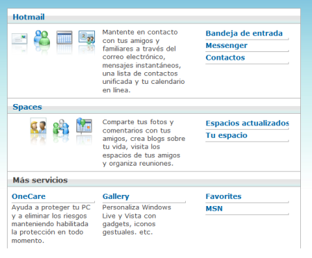 Panel único para los servicios Windows Live