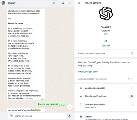 ChatGPT en WhatsApp Web. Android bloquea las capturas de pantalla