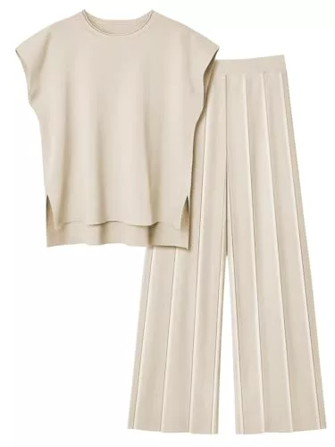 Veriliss 2 Piezas Ropa Mujer Traje De Verano Jerséis De Punto Pantalones De Loungewear Top De Cuello Redondo