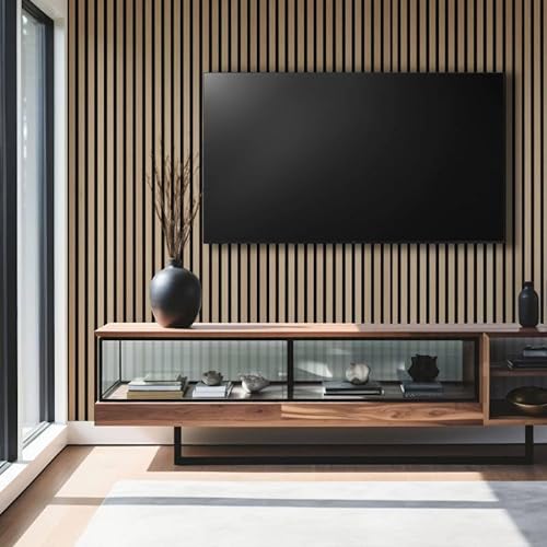 Lote de 7 paneles listones de madera – 250 x 30 x 1 cm – Lote de 7 paneles de madera – 210 cm – laminillas de roble claro auténtico fondo negro – 5,25 m²
