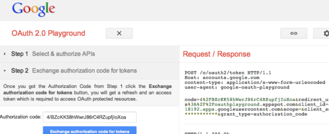 Google Playground OAuth 2.0
