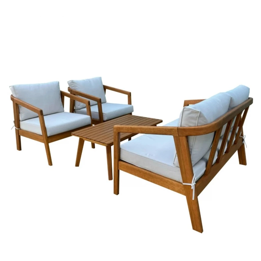 Conjunto de Jardín Mesa + Sofá + 2 Sillones de Madera Eucalipto, Tokyo
