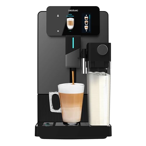 Cecotec Cafetera Superautomática Cremmaet Latte Touch. 19Bares, Thermoblock, 12 Bebidas, 4 Perfiles, Agua 1.1L y 400ml Leche, Pantalla TFT, Molinillo Cónico, Limpieza Automática, Altura Regulable