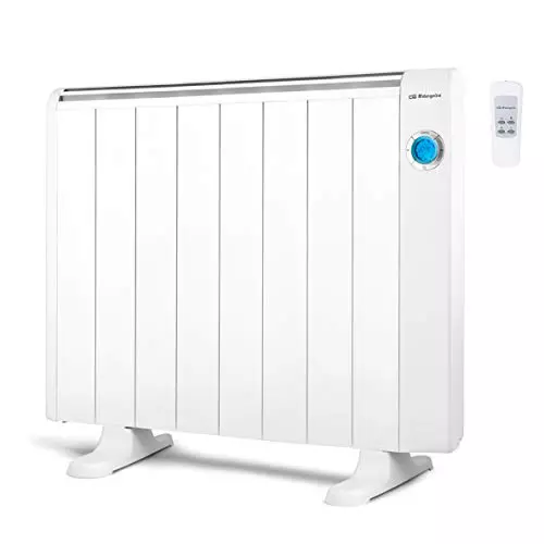Orbegozo RRE 1510, Emisor térmico bajo consumo, 1500 W, 8 elementos reales, aluminio, mando a distancia, funcionamiento programable,botón de desconexión total, pared o pie, color blanco