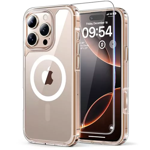 TAURI 3 en 1 para Funda iPhone 16 Pro MAX, Compatible with MagSafe [No Amarillea] con 2 Protectores de Pantalla, Protección de Grado Militar, Funda Magnética para iPhone 16 Pro MAX 6.9, Transparente