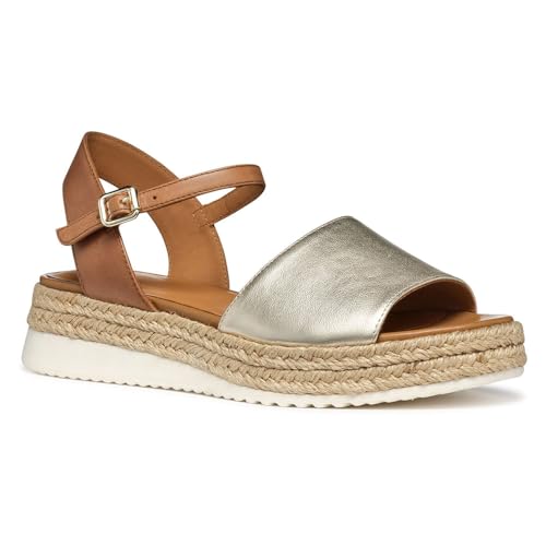 Geox D EOLIE C, Sandalia Plana Mujer, Lt Gold/Camel, 37 EU