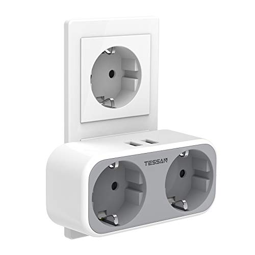 TESSAN Ladron 4 en 1 Multiple con Doble Enchufe y 2 USB