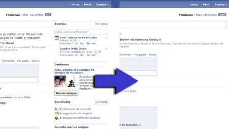 Simplifica la apariencia de Facebook quitando la columna de la derecha