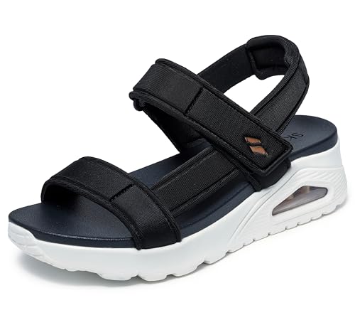 Skechers Cali, Sandalia Mujer,Duraleather Negro, 40 EU