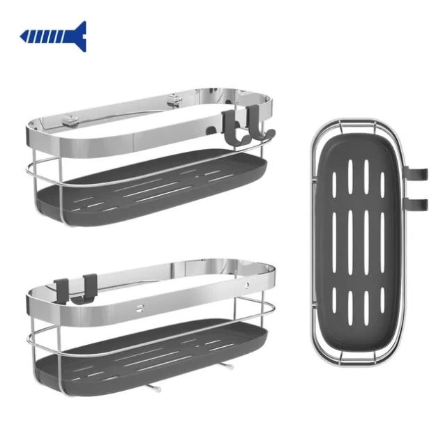 Organizador de ducha Remix cromo acero brillante con 1 altura para atornillar o encolar 31x15.2x10.3 cm
