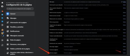 Eliminar página de Facebook