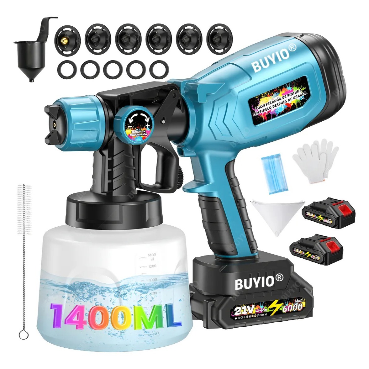 Pistola de pintura portátil con accesorios