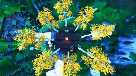 Desafío Fortnite: aterriza en Pico Polar, un volcán y en una montaña con un círculo de árboles. Solución