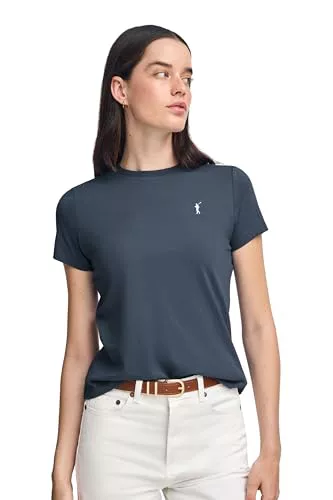 Polo Club Camiseta Mujer Cuello Redondo Manga Corta 100% Algodón - Logo Bordado