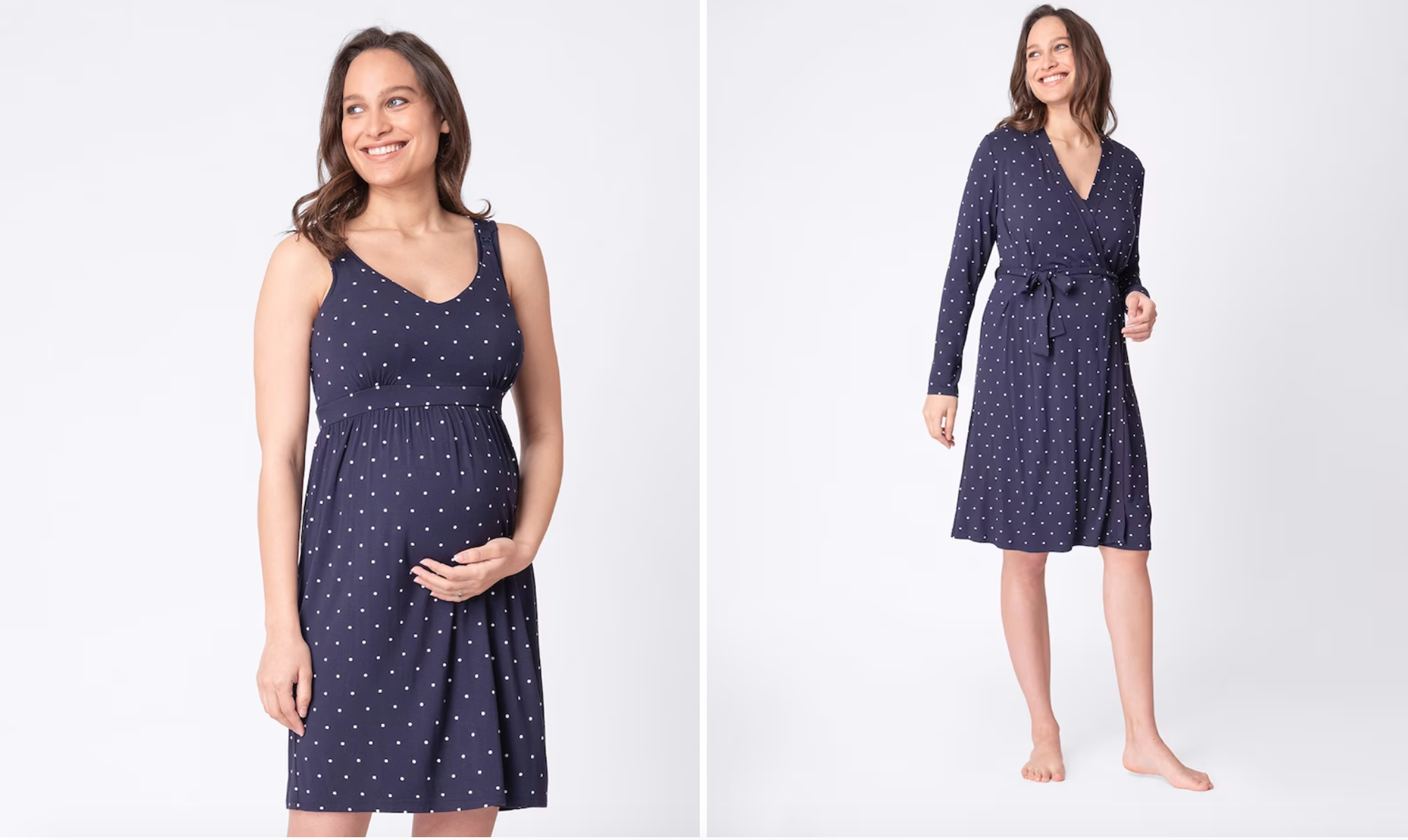 Conjunto de bata y camisón premamá azul marino