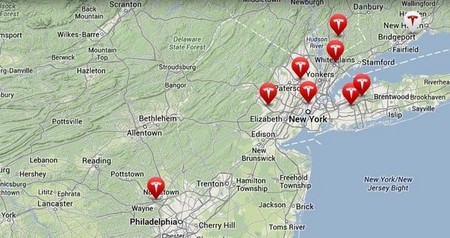 Mapa de tiendas de Tesla en Nueva Jersey