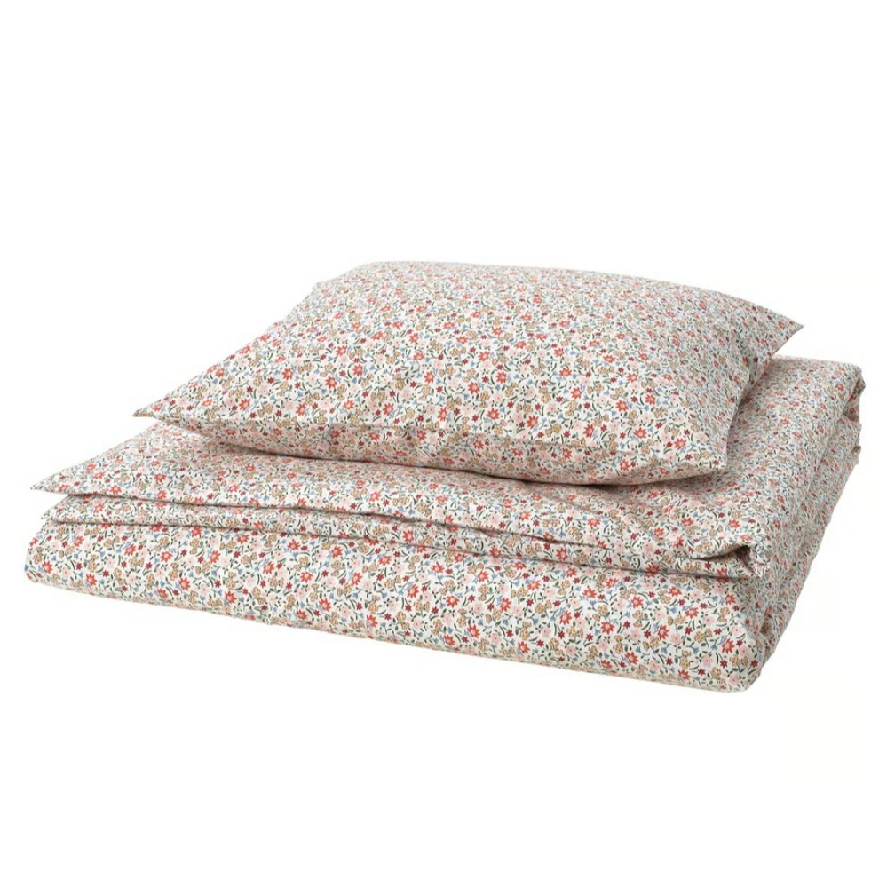 GULLNATTLJUS Funda nórdica con funda de almohada, blanco/motivo floral, 150x200/50x60