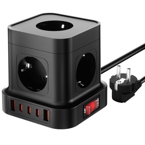 BURNNOVE Regleta Enchufes 4000W, Ladrón Enchufes 10 en 1 (5 Tomas, 3 USB-C y 2 USB-A)