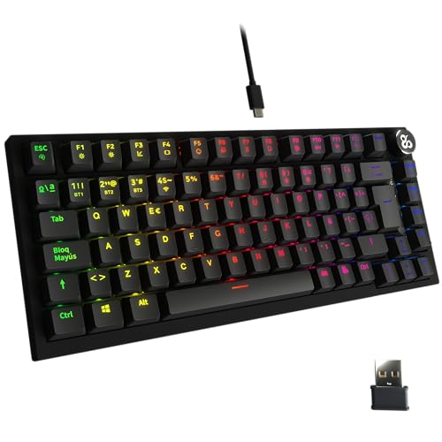 NEWSKILL Pyros Pro Teclado Gaming 75% RGB inalámbrico/Bluetooth/Cable Outemu Red Hotswap - Color Negro