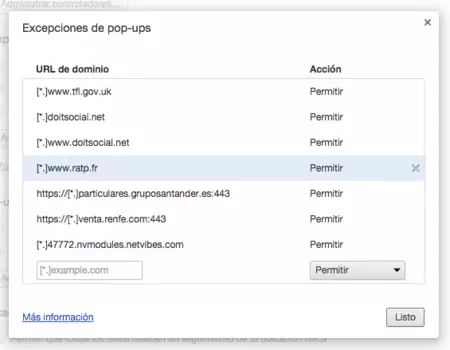 Excepciones Popups Chrome