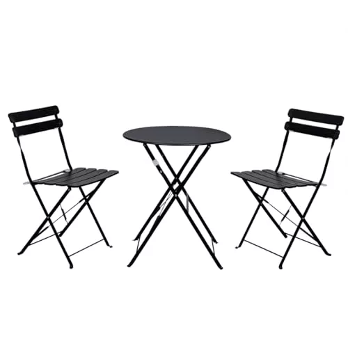 Conjunto de mesa y 2 sillas plegables de metal para jardín, balcón o terraza 