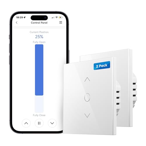 Meross Interruptor Inteligente de Cortina, Interruptor de Persianas Inteligentes WiFi, Compatible con Alexa y Google Assistant, Control por Porcentaje, 2,4GHz, 2 Piezas, Necesita Cable Neutro