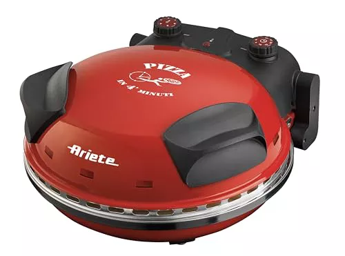 Ariete 909 - Horno para pizza en 4 minutos, 1200 W, 5 niveles temperatura, diámetro 33 cm, regulador de tiempo 30 minutos y temperatura, indicador luminosos encendido/apagado, color rojo negro