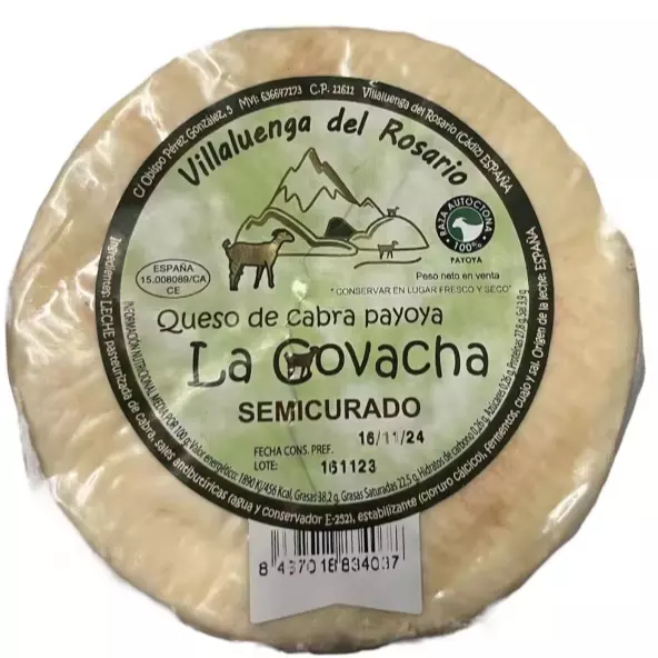 Queso semicurado de Cabra Payoya Artesano: Un viaje gustativo a la Sierra de Grazalema. La Covacha fusiona la tradición y la calidad en cada rincón de este queso excepcional. (1 QUESO 2KG APROX)