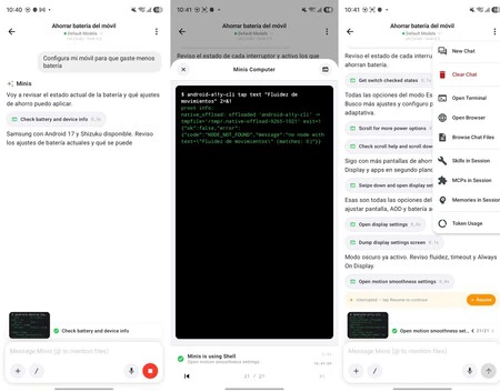 Una petición de control profundo con todas las opciones disponibes para esa conversacion