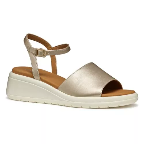 Geox - D MELICONIA A, Sandalia de cuña Mujer, Lt Gold,