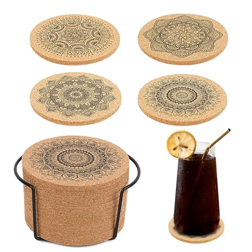 12 Posavasos de Corcho Con Soporte de Metal