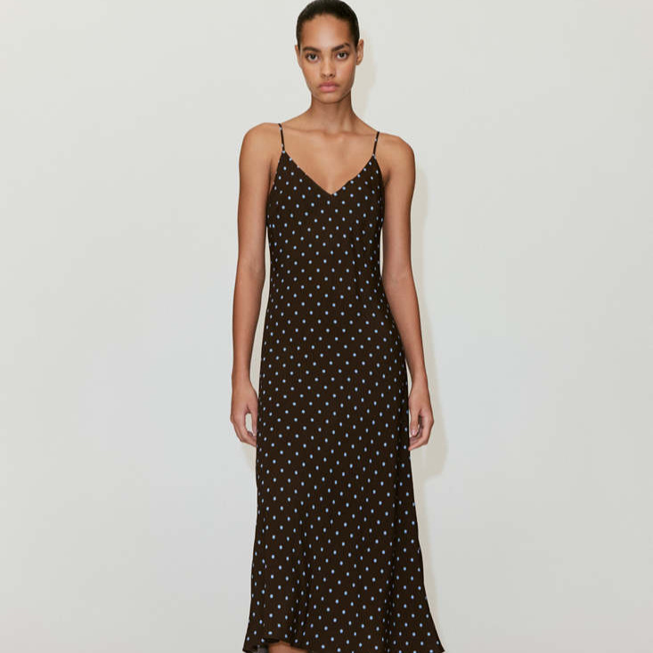 Vestido cuello pico lunares