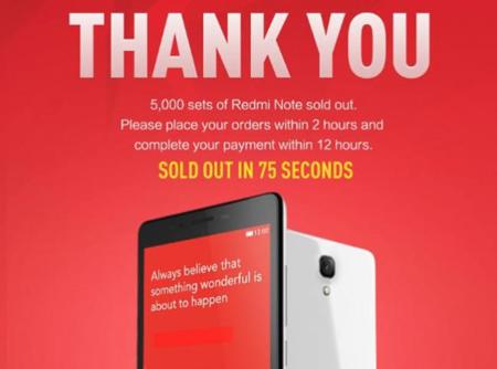 Xiaomi bate récords con su phablet Redmi Note: ha vendido 5.000 móviles en 75 s