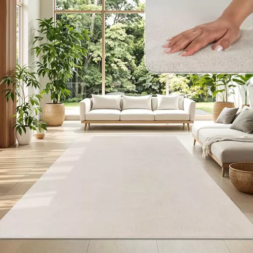 TT Home Alfombra Salón Crème 140x200 cm Lavable y Pelo Corto