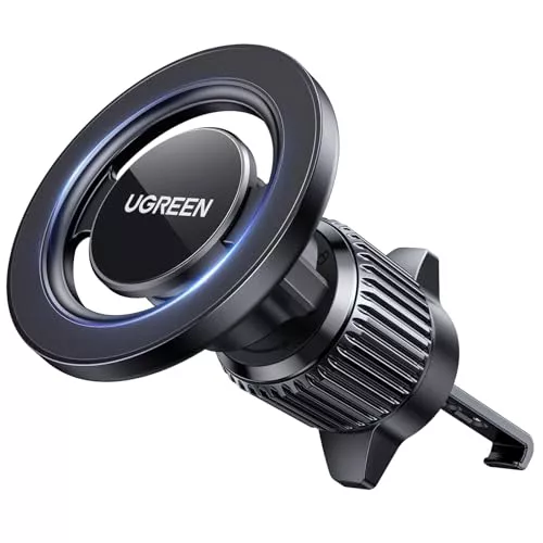 UGREEN Soporte Móvil Coche para MagSafe 360° Rotación, Suporte Telemovel Carro Magnético Gancho Metálico para Rejilla del Aire, Compatible con iPhone16/15/14, Samsung Galaxy y Otros Smartphones,Negro