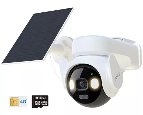 Imou 5MP Cámara Vigilancia 4G WiFi Dual, Grabación 24/7 AOV, Cámara Exterior Solar con Batería 10000mAh, Detección Humana/Vehículo, Visión Nocturna Color, Mode Privado, Incluye Sim y 32GB Tarjeta SD