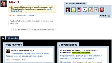 Nueva página de usuario en VidaExtra