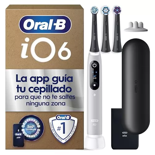 Oral-B iO 6 Cepillo De Dientes Eléctrico Gris Con Mango Recargable, 3 Cabezales y 1 Estuche De Viaje