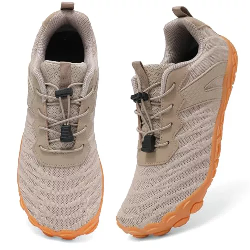 Acfoda Zapatillas Barefoot Hombre Mujer Zapatillas de Puntera Ancha Trail Running Fitness Trekking Antideslizante Respirable para Zero Drop Soles Caqui 43