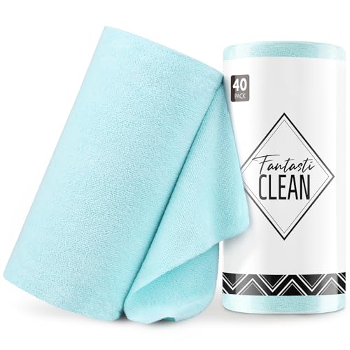 Fantasticlean Paños de Limpieza 40 Unidades, Rollo de Paño de Microfibra Rasgable, Trapos Reutilizables y Sin Pelusas 30 x 30 cm - Azúl