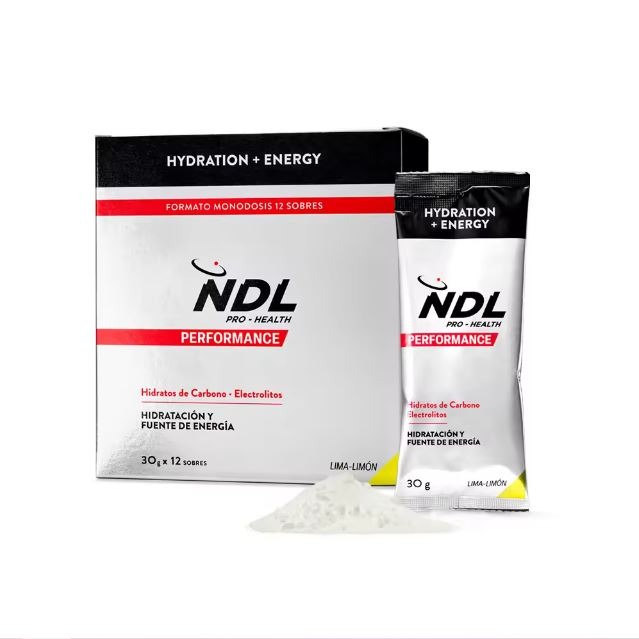 NDL Pro-Health Hydratation Energy - Electrolitos y sales minerales | energía durante el entreno | Lima - Limón | Pack monodosis12 sticks x 30 gr
