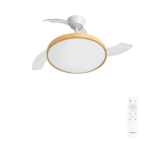 CREATE / WIND CLEAR STUDIO M/Ventilador de techo con luz blanco y madera clara con mando 
