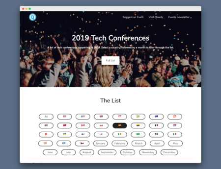En esta web encuentras un directorio con todas las conferencias y eventos de tecnología que sucederán en 2019